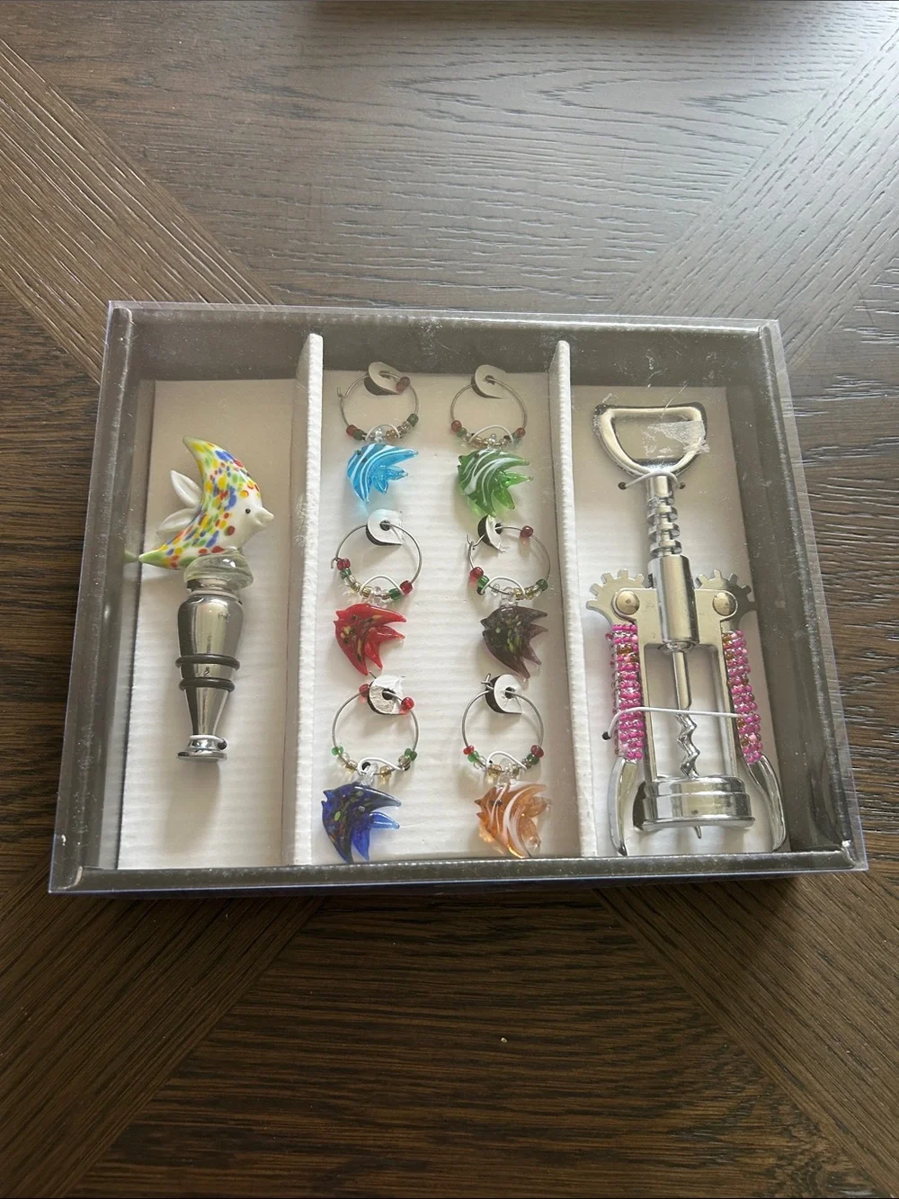 Glass Fish Wine Accessory Set - NIB